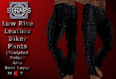 Second Life Marketplace - STRAPS - Honcho Leather Biker Low Rise Pants